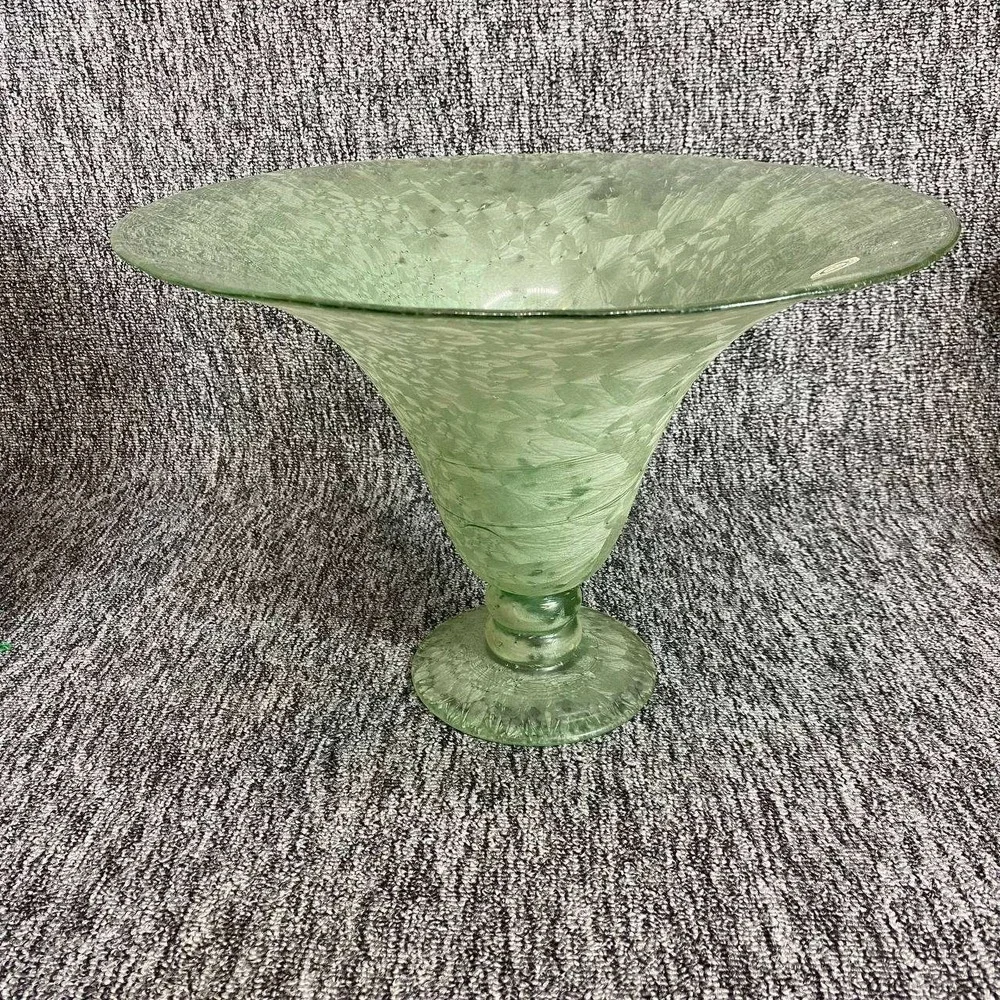 Spain Recycled Glass Vase Large‎ Green Mottled Art Glass Spain Centerpiece
